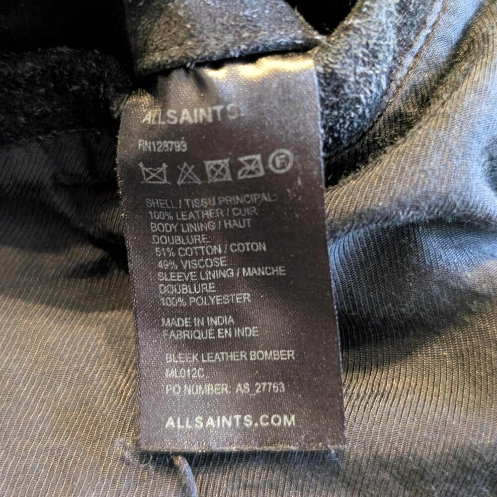 All Saints Two-Tone Bomber Jacket — Black Body with Cream Sleeves XL (fits LG) - Picture 4 of 11